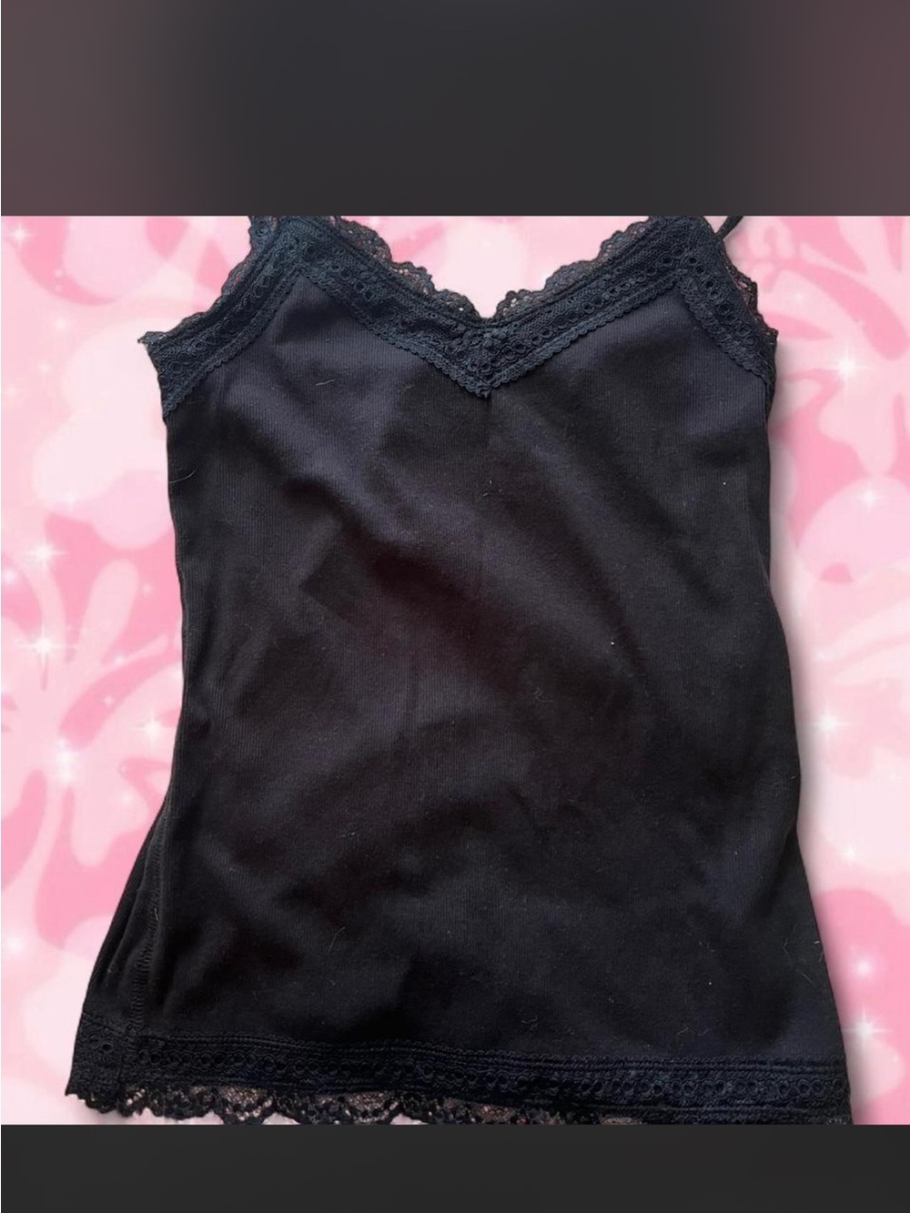 Black Lace Trim Cami Tank Top - Size M